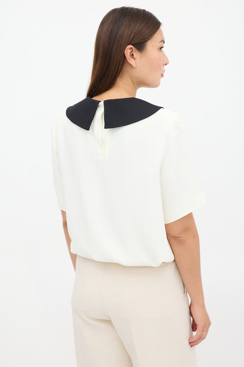 Miu Miu White & Black Crepe Top