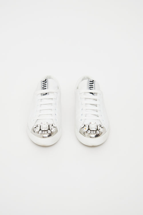 Miu Miu White Crystal Toe  Sneaker