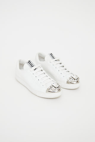 Miu Miu White Crystal Toe  Sneaker