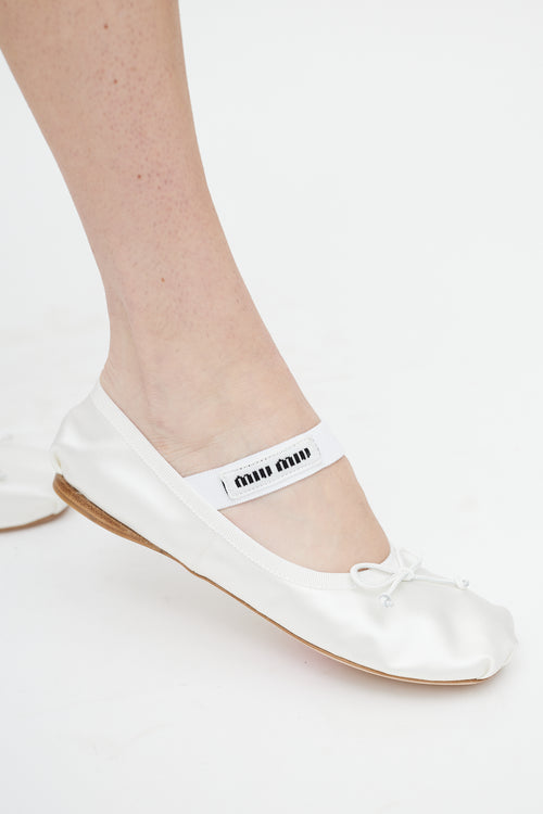 White Satin Logo Ballet Flat
