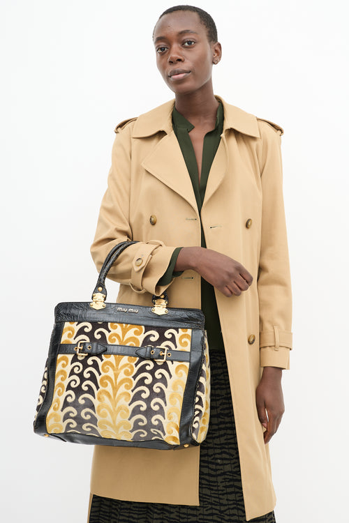 Miu Miu Yellow & Black Velvet & Leather Jacquard Twiggy Tote Bag