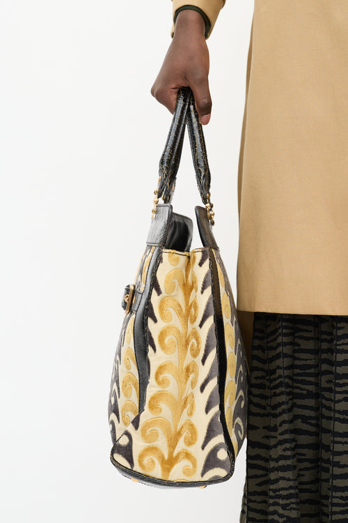 Miu Miu Yellow & Black Velvet & Leather Jacquard Twiggy Tote Bag