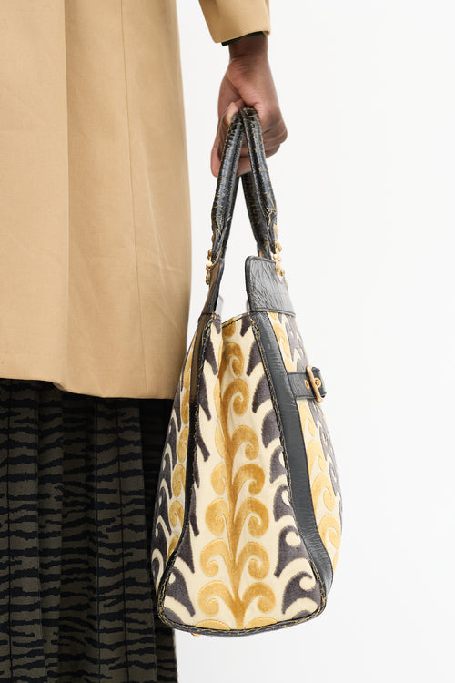 Miu Miu Yellow & Black Velvet & Leather Jacquard Twiggy Tote Bag