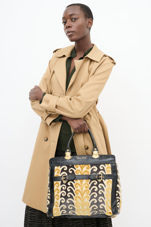 Miu Miu Yellow & Black Velvet & Leather Jacquard Twiggy Tote Bag