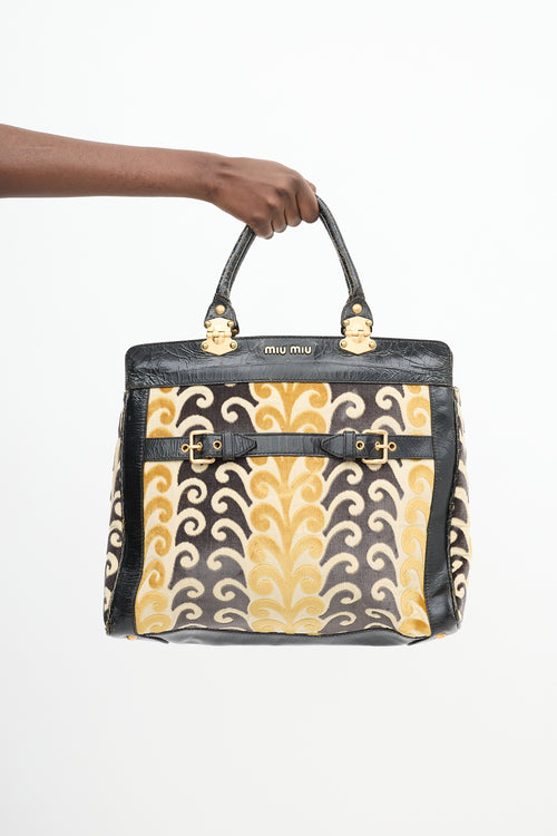 Miu Miu Yellow & Black Velvet & Leather Jacquard Twiggy Tote Bag