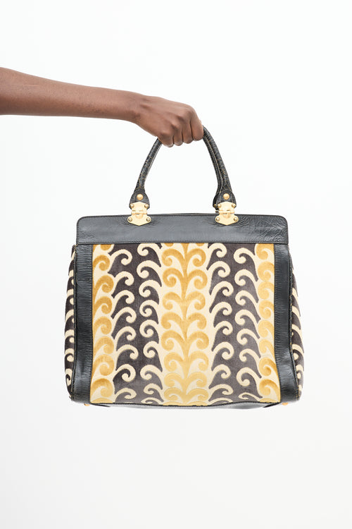 Miu Miu Yellow & Black Velvet & Leather Jacquard Twiggy Tote Bag