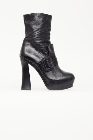Miu Miu Black Leather Platform Ankle Boot