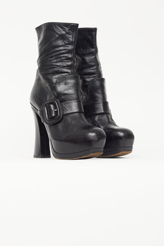 Miu Miu Black Leather Platform Ankle Boot