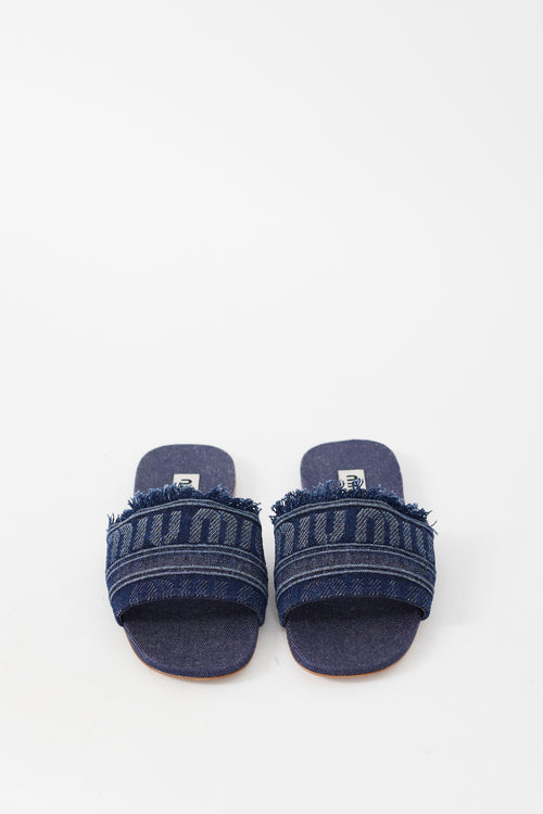 Miu Miu Dark Wash Denim Logo Slide