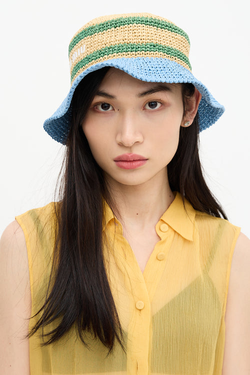 Miu Miu 2023 Straw Stripe Logo Hat