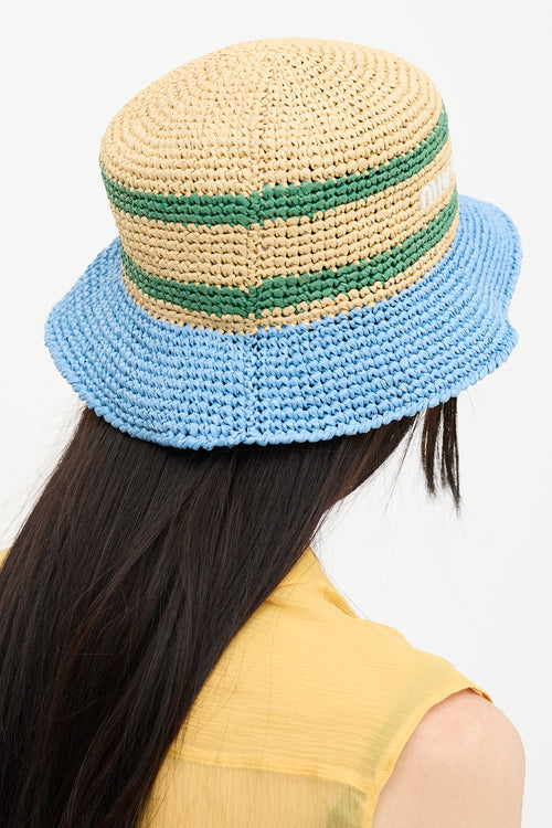 Miu Miu 2023 Straw Stripe Logo Hat