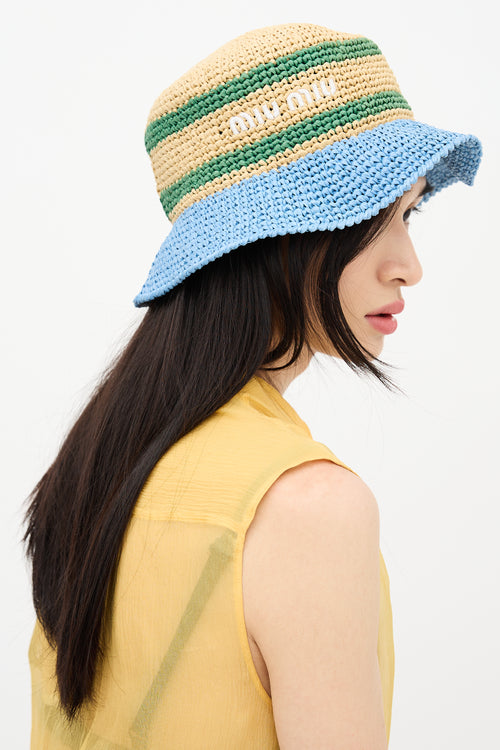 Miu Miu 2023 Straw Stripe Logo Hat