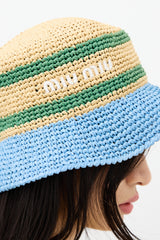 Miu Miu 2023 Straw Stripe Logo Hat
