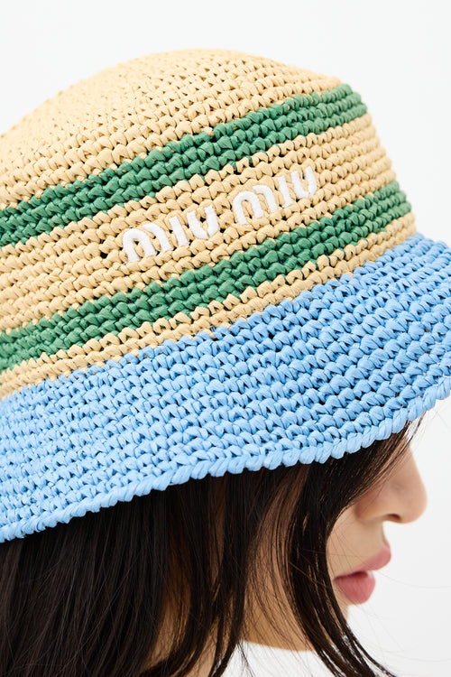 Miu Miu 2023 Straw Stripe Logo Hat