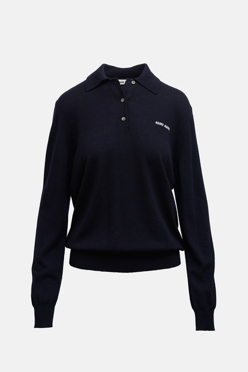 Miu Miu 2024 Wool Logo Polo Shirt