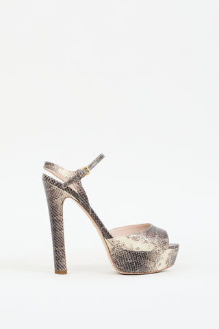 Miu Miu Beige & Grey Embossed Leather Platform  Heel