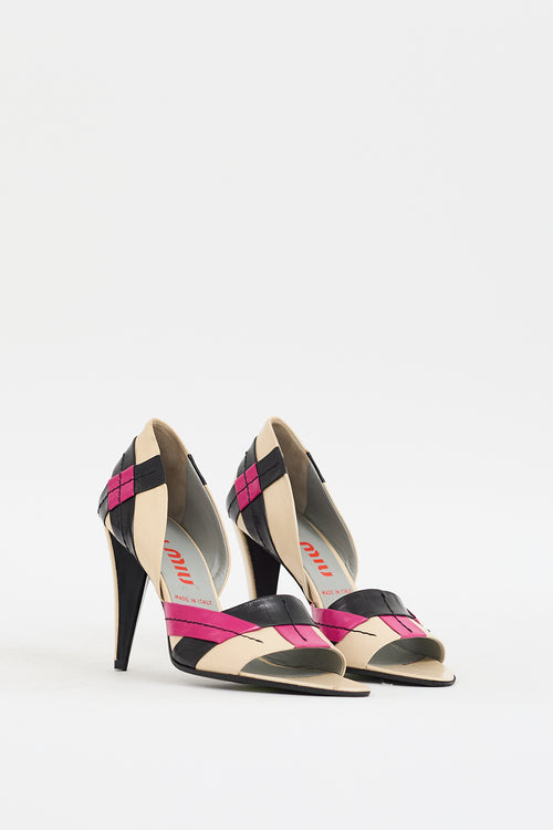 Miu Miu 2000s Beige & Multi Leather Argyle Panelled Pump