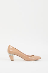 Miu Miu Beige Patent Leather Crystal Pump