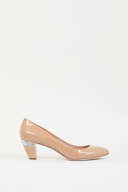 Miu Miu Beige Patent Leather Crystal Pump