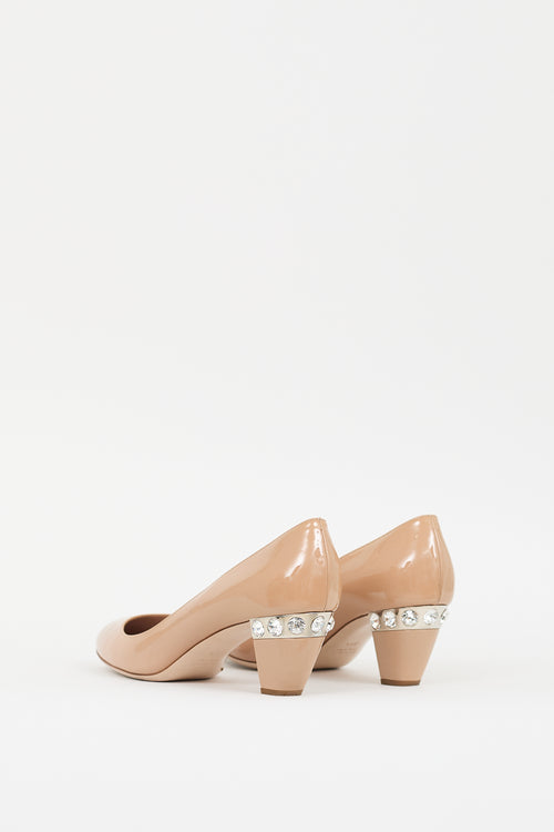 Miu Miu Beige Patent Leather Crystal Pump