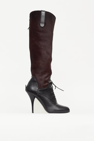 Miu Miu Black & Burgundy Leather Knee High Boot