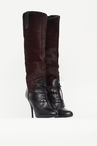 Miu Miu Black & Burgundy Leather Knee High Boot
