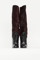 Miu Miu Black & Burgundy Leather Knee High Boot