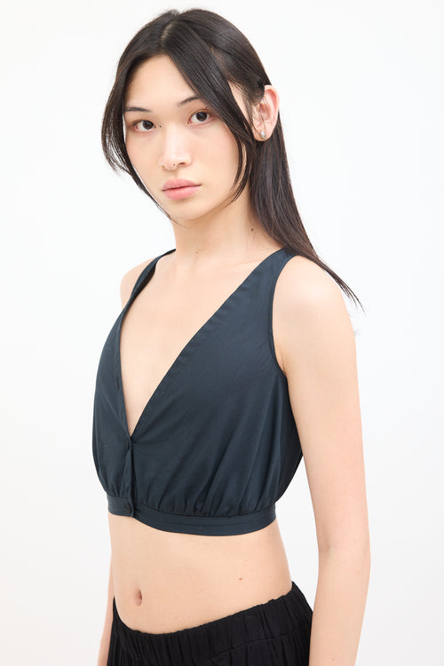 Miu Miu Navy Cotton V-Neck Sleeveless Crop Top