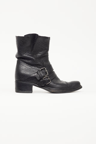 Miu Miu Black Leather Mid Calf Boot