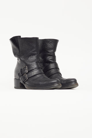 Miu Miu Black Leather Mid Calf Boot