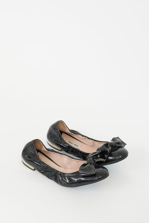 Miu Miu Black Patent Leather Bow Flat