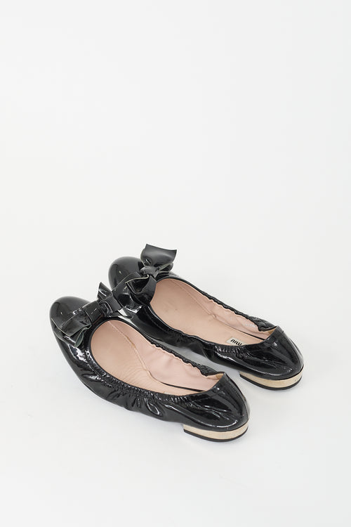 Miu Miu Black Patent Leather Bow Flat