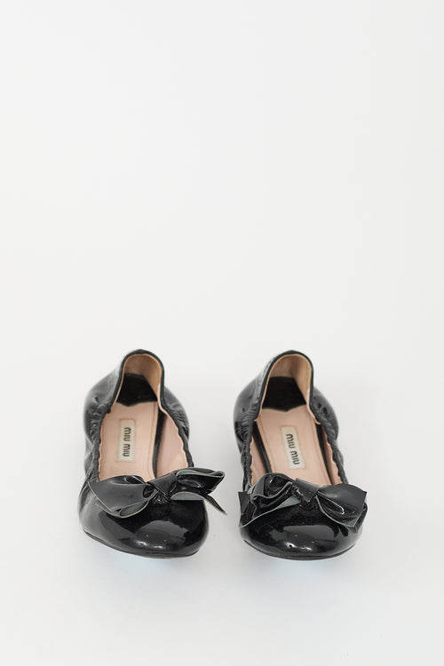 Miu Miu Black Patent Leather Bow Flat