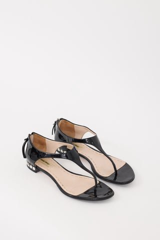 Miu Miu Black Patent Leather Crystal Heel Sandal