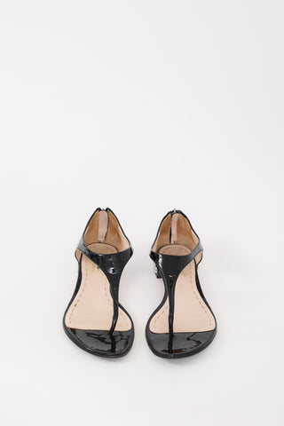 Miu Miu Black Patent Leather Crystal Heel Sandal
