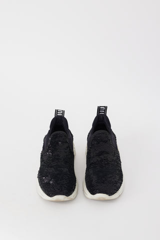 Miu Miu Black & White Sequin Neoprene & Rubber Sneaker