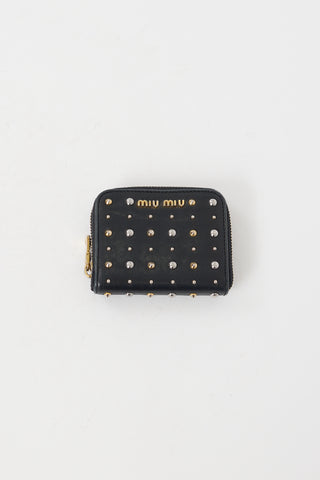 Miu Miu Black & Mixed Metal Studded Zip Wallet