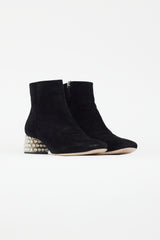 Miu Miu Black Suede & Crystal Embellished Heel Boot