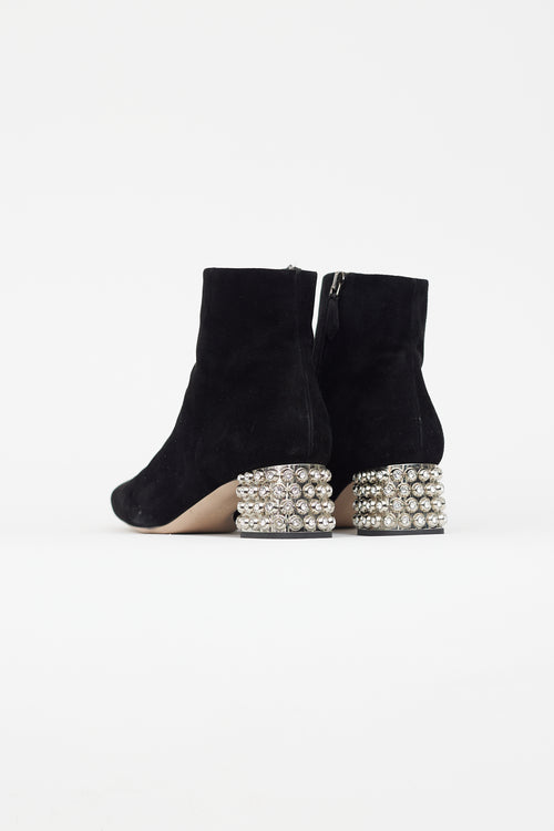 Miu Miu Black Suede & Crystal Embellished Heel Boot
