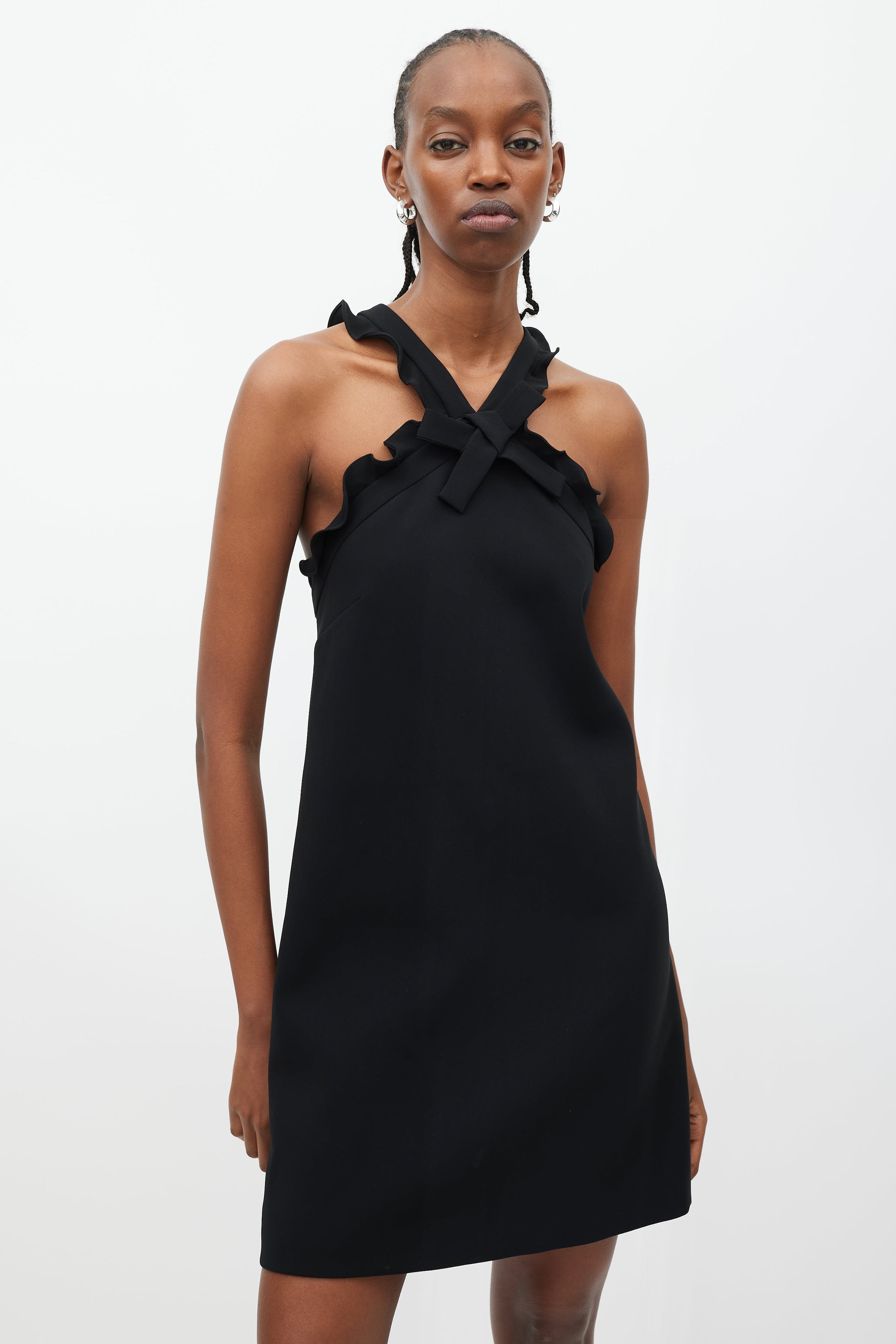 Miu Miu // Black Crossed Ruffle Strap Mini Dress VSP Consignment Miu Miu // Black Crossed Ruffle Strap Mini Dress VSP Consignment