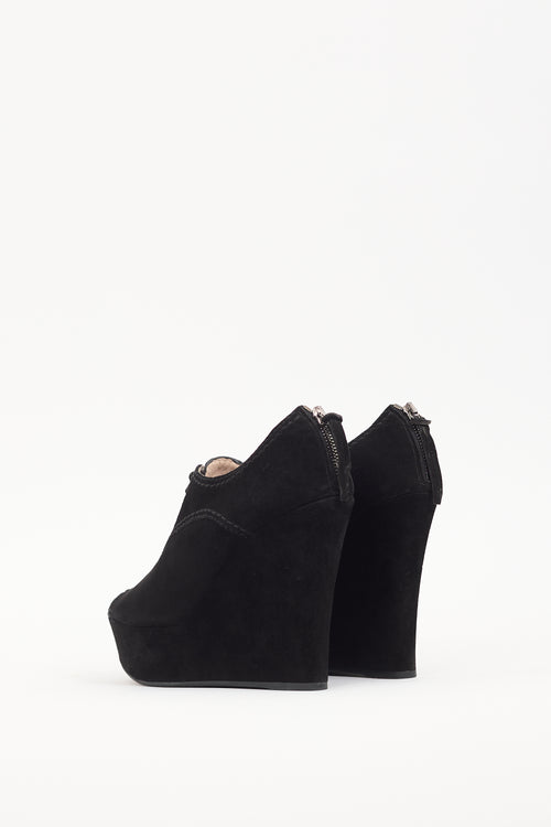 Miu Miu Black Suede Peep Toe Wedge Boot