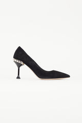 Miu Miu Black Suede & Pearl Embellished Heel