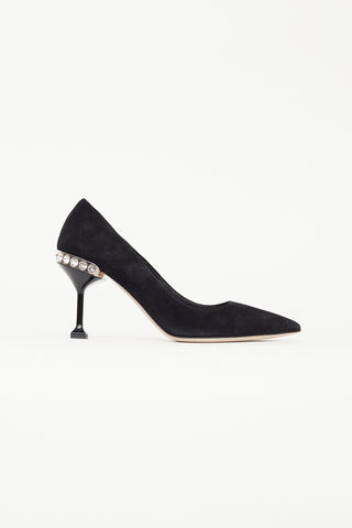 Miu Miu Black Suede & Pearl Embellished Heel