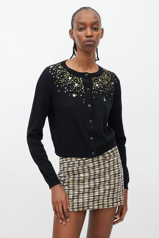 Miu Miu Black & Multicolour Crystal & Star Embellished Cardigan