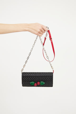Miu Miu 2016 Black Matelasse Leather Cherry Wallet On Chain