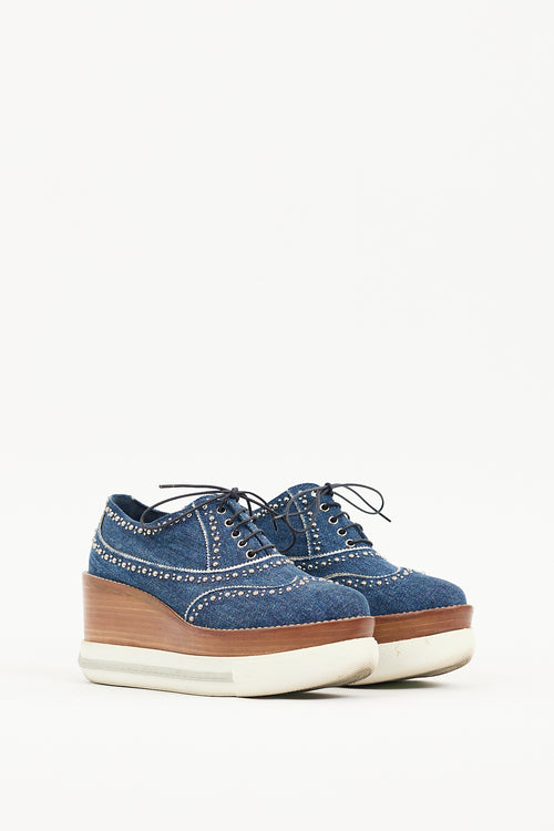 Miu Miu Blue Denim Embellished Platform Oxford