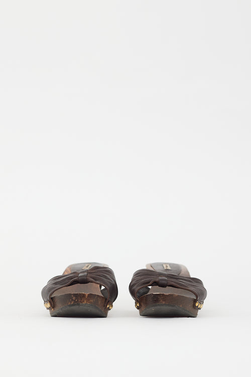 Miu Miu Brown Leather Bow Heeled Sandal
