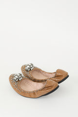 Miu Miu Brown Patent Leather Embellished Flat