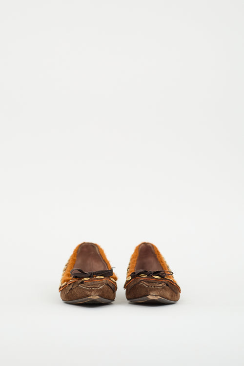 Miu Miu Brown Suede & Orange Knit Flat