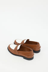 Miu Miu Brown & White Leather Logo Penny Loafer